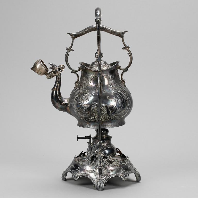 TEKÖK med RECHAUD, 4 delar, nysilver, C G Hallberg, Stockholm, 1800-talets slut.