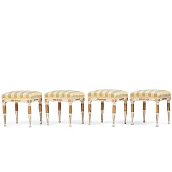 A set of four late Gustavian stools, Stockholm late 18th century.