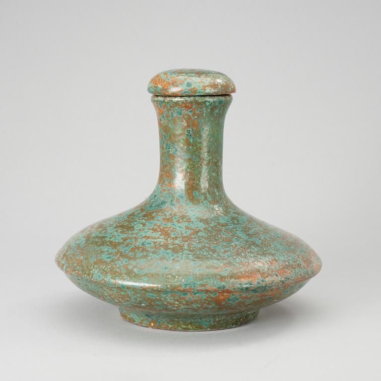 A Hans Hedberg faience bottle with stopper, Biot, France.