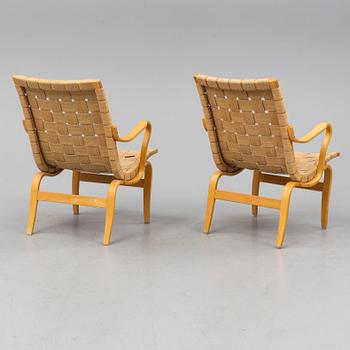 A pair of 'Eva' easy chairs by Bruno Mathsson, Firma Karl Mathsson, Värnamo 1973.