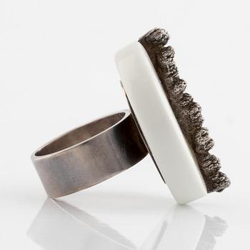 Anton Michelsen, bracelet and ring, silver and porcelain.
