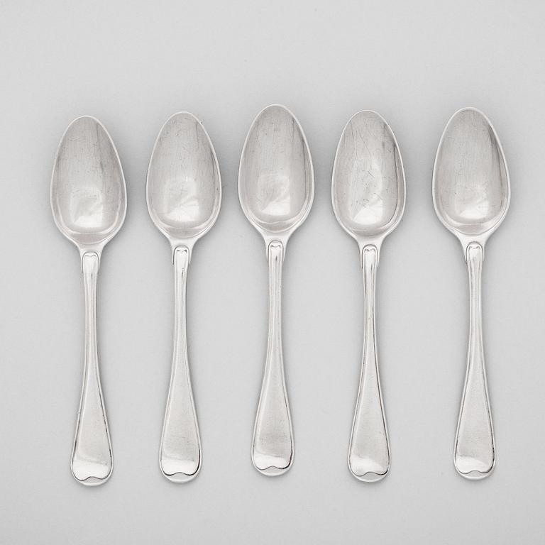 A set of six Swedish 18th century silver dessert-spoons, marks of Arvid Floberg, Stockholm 1778.