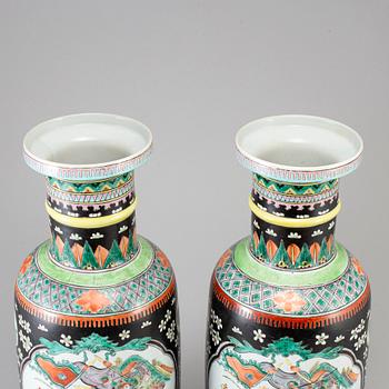 A pair of Chinese famille noire vases, 20th century.