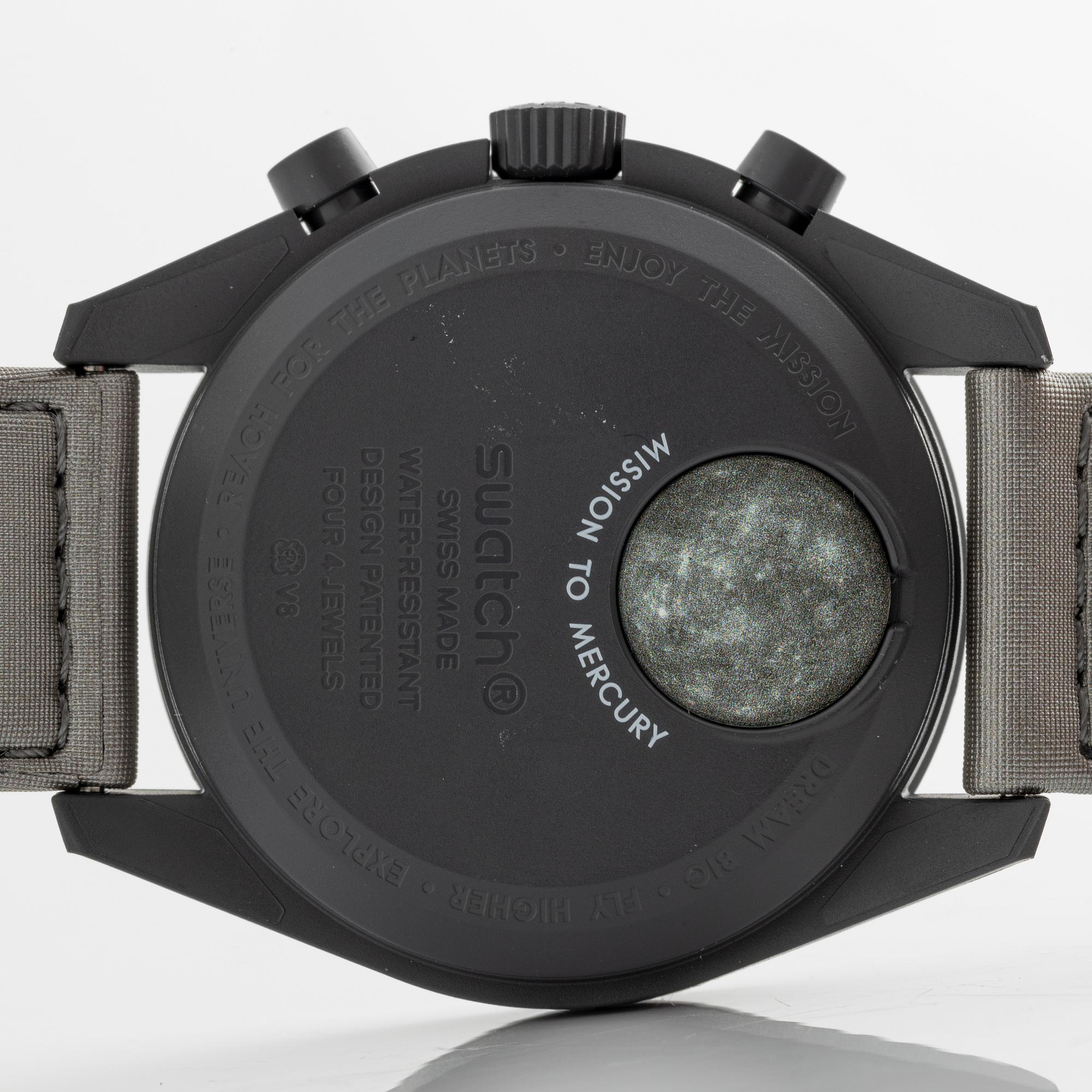 Swatch/Omega, MoonSwatch, Mission to Mercury, chronograph, wristwatch, 42 mm.