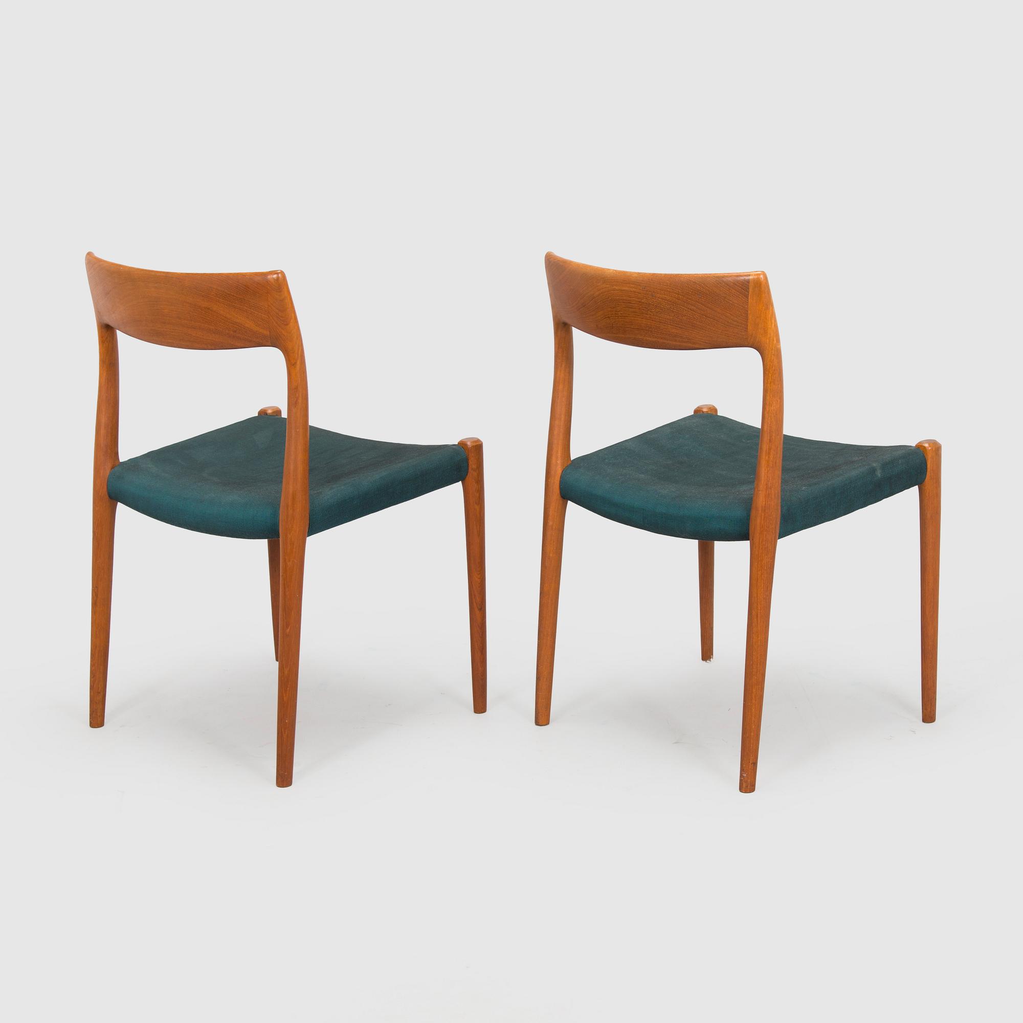 Niels Otto Møller, tuoleja, 6 kpl, malli 77, J.L. Møllers Møbelfabrik, Tanska, 1960-luku.