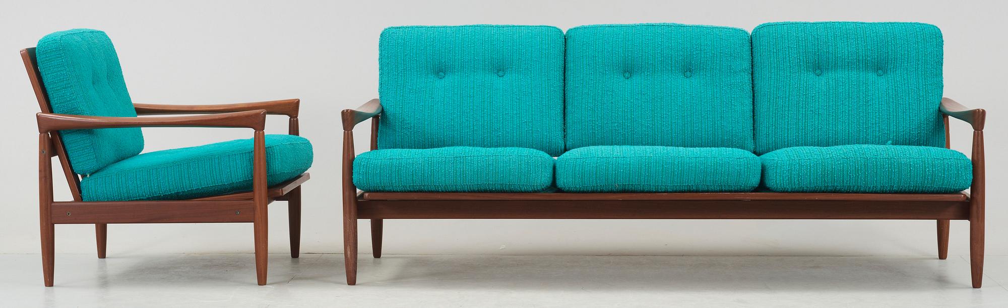 FÅTÖLJ samt SOFFA, "Kolding", Erik Wörtz, 1960-tal.