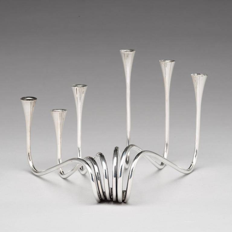 Ibi Trier Mørch, a "Bølgeslag" six-branched sterling candelabrum for A. Michelsen, Denmark 1951.