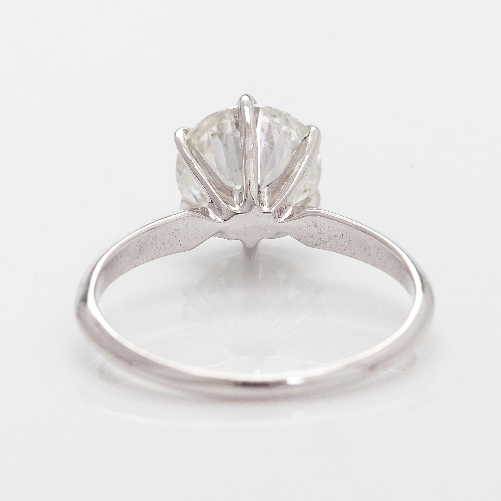 Sormus, solitaire, briljanttihiottu timantti 2,03 ct, 18K valkokulta.