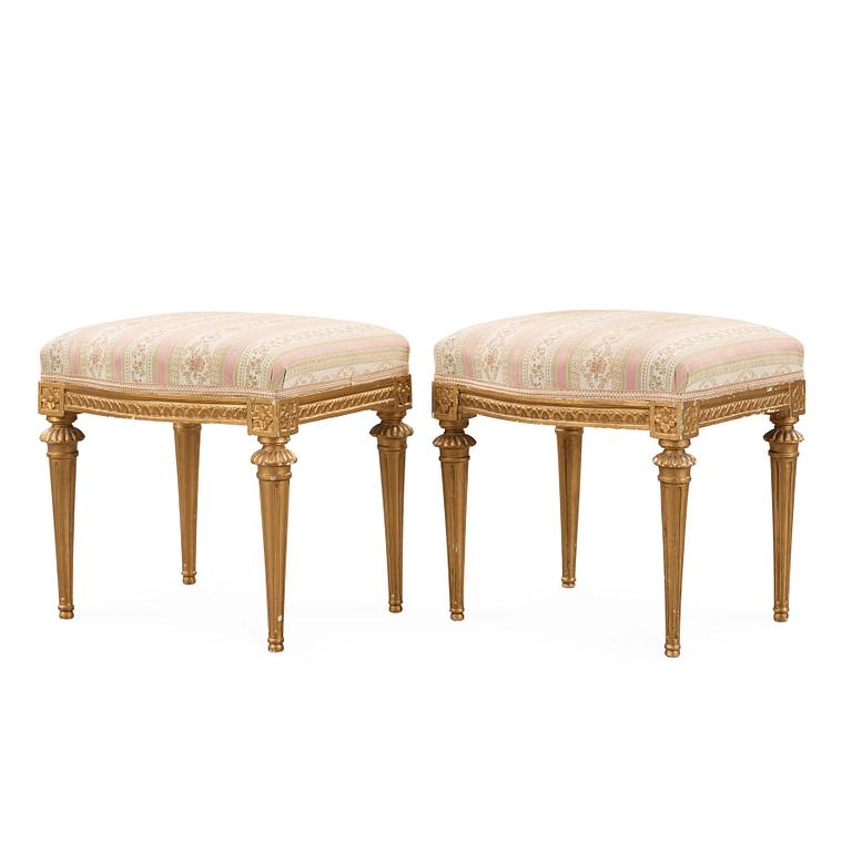 A pair of Gustavian late 18th century stools by M Lundberg, master 1775.