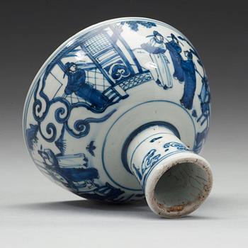 A blue and white stemcup, Ming dynasty (1368-1644).