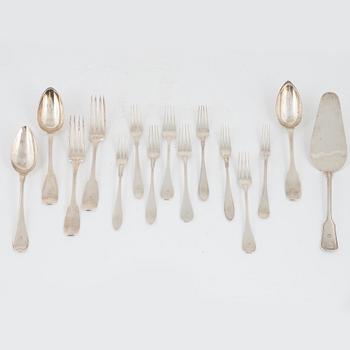 Bestick, 15 st, silver, 1800-1900-tal.