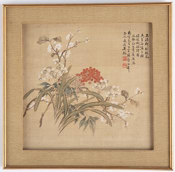 Two Chinese paintings, ink and colour on silk, 20th century.