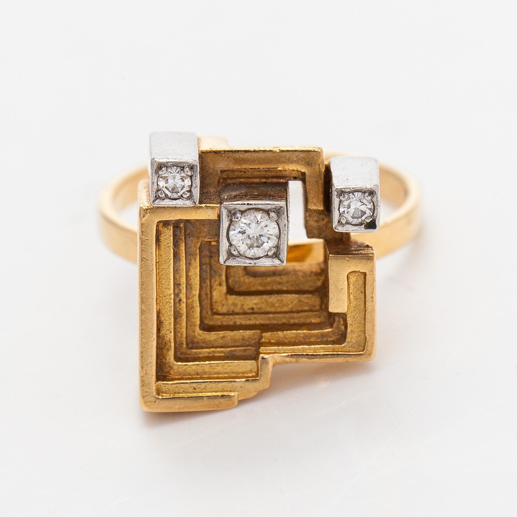 Björn Weckström, ring, "Soltempel", briljantslipade diamanter, 18K guld, Lapponia 1974.