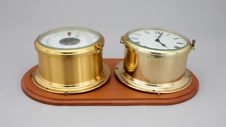 SKEPPSUR samt BAROMETER, mässing, Schatz, 1900-talets andra hälft.