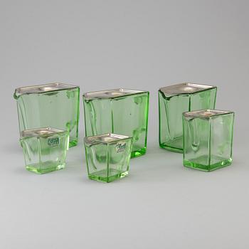 WILLIAM STENBERG, 6 st "Kylex", kylskåpstillbringare av glas, Gullaskruf 1900-talets mitt.