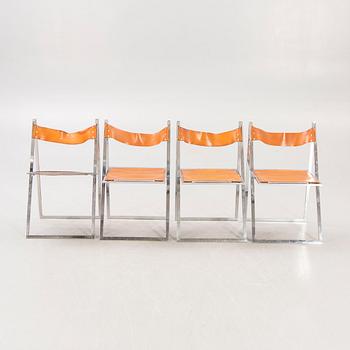 A set f four Fontoni & Geraci leather and chrome folding chairs