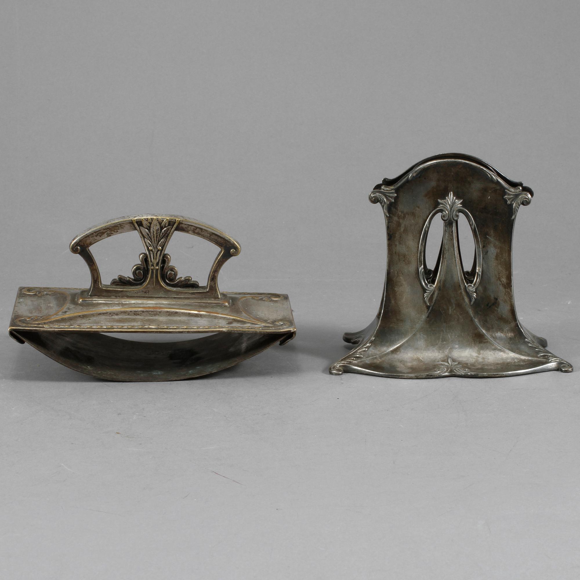 SKRIVBORDSUPPSATS, 3 delar, vitmetall, WMF, jugend, tidigt 1900-tal.