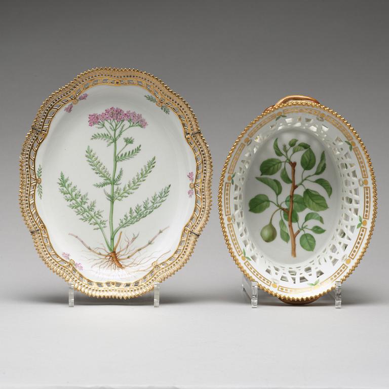 A Royal Copenhagen "Flora Danica" chesnut basket with stand, Denmark, 20th Century.