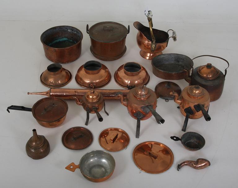 PARTI DIVERSE, ca 20 delar. Koppar 1800/1900-tal.
