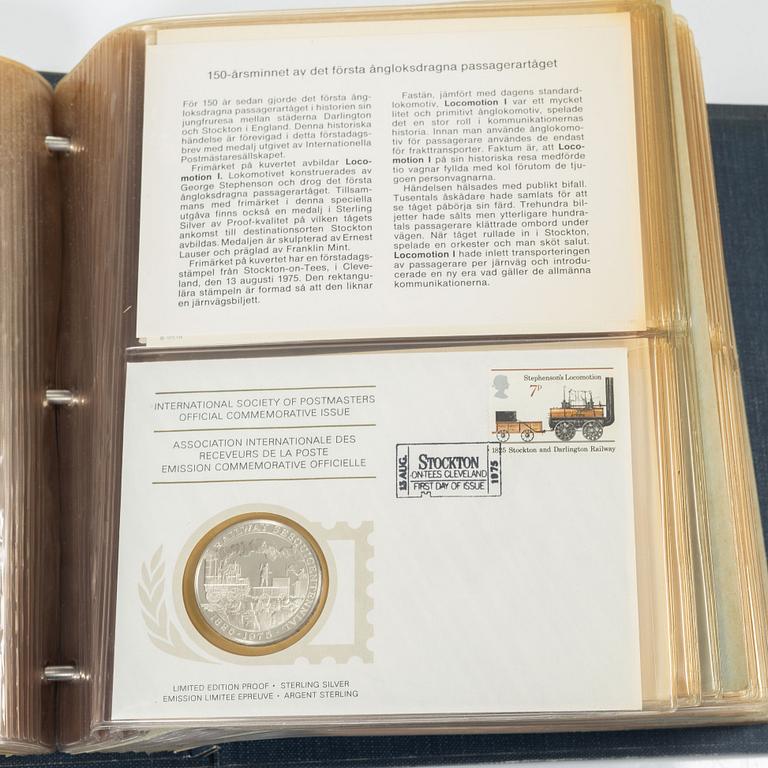 Collector's coins, 36 pcs, sterling silver, International Society of Postmasters, commemorative edition, 1975-1977.