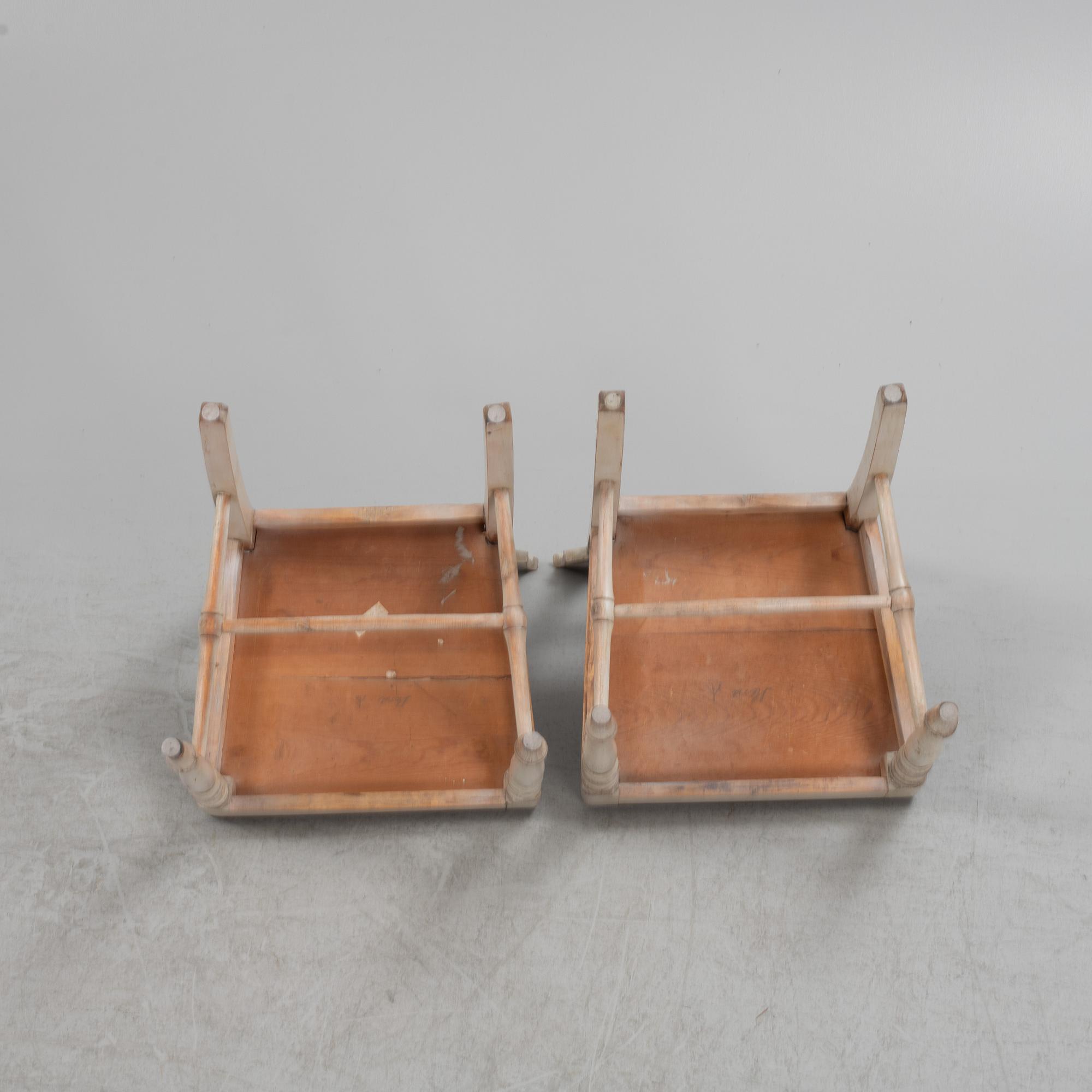 Six painted chairs, 19th Century.