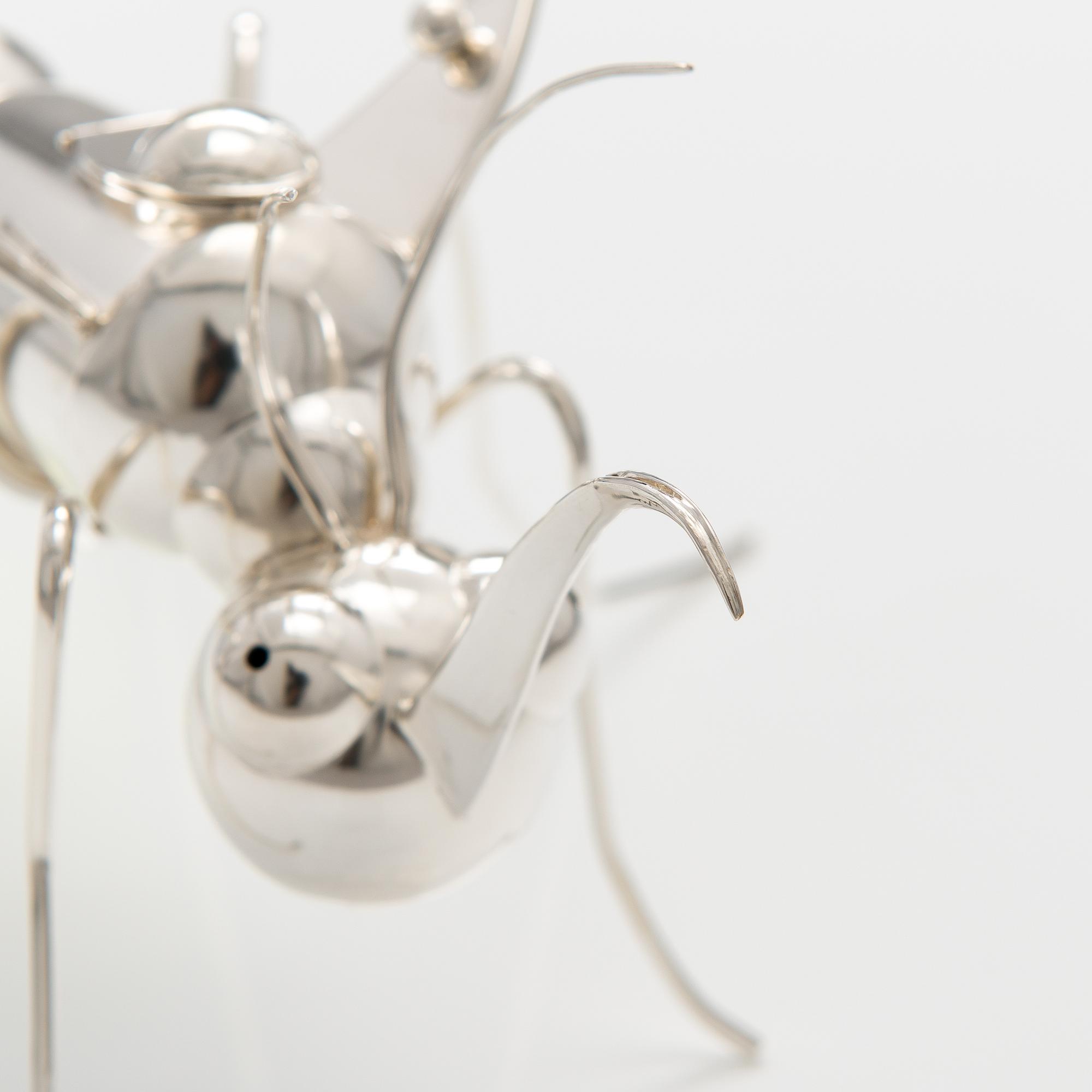 A sterling silver and glass oil decanter "Green mosquitoe". Ru Runeberg 2013.