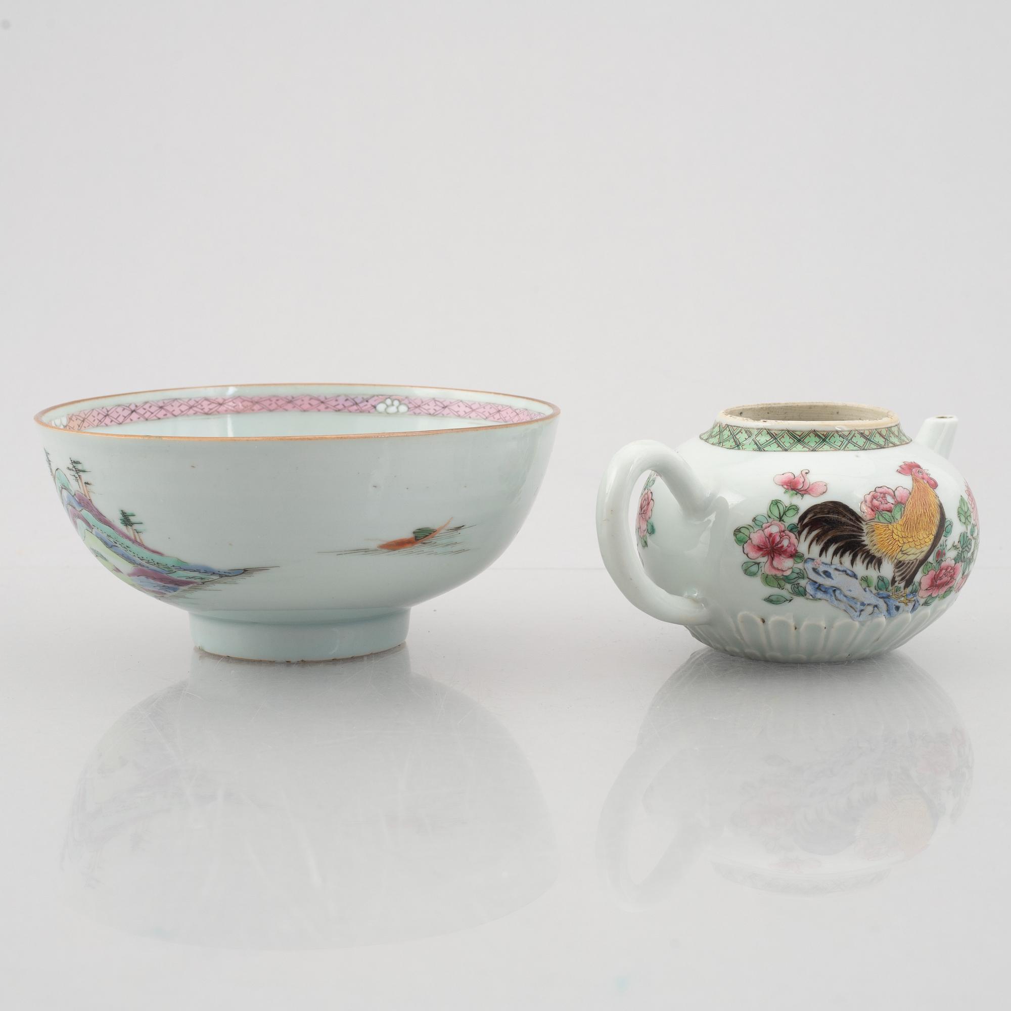 Six pieces of Chinese porcelain, Qing dynasty, 18th-19th century.