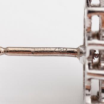 A pair of 18K white gold earrings with brilliant cut diamonds ca. 0.96 ct in total and rubies. Rubens, Helsinki.