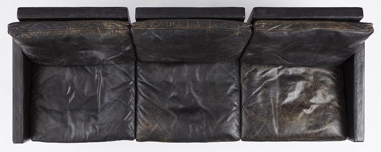 Poul Kjaerholm, a  'PK31-3' black leather sofa, edition E Kold Christensen, Denmark.