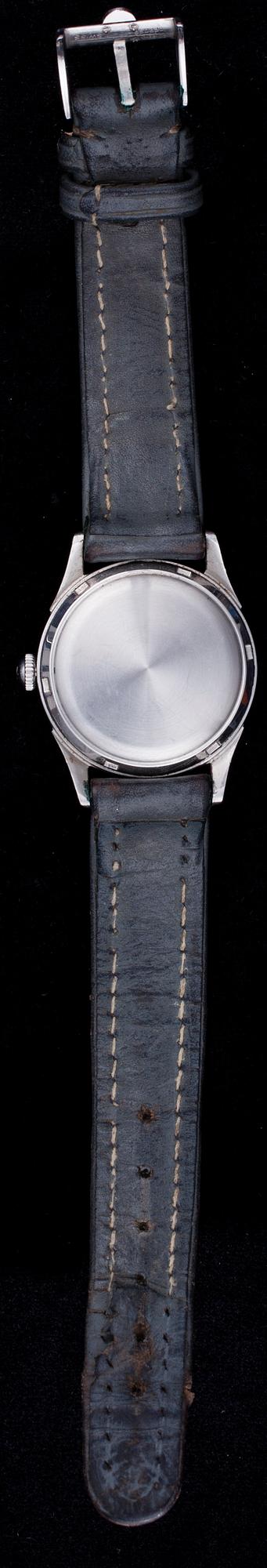 ARMBANDSUR, Omega Automatic, stål, läderarmband. 1900-talets mitt.