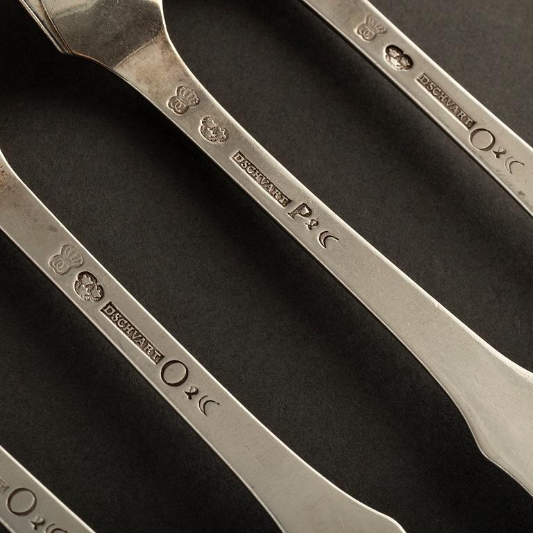 DIEDRICH SCHVART, 6 silver forks, Karlskrona 1796-97.