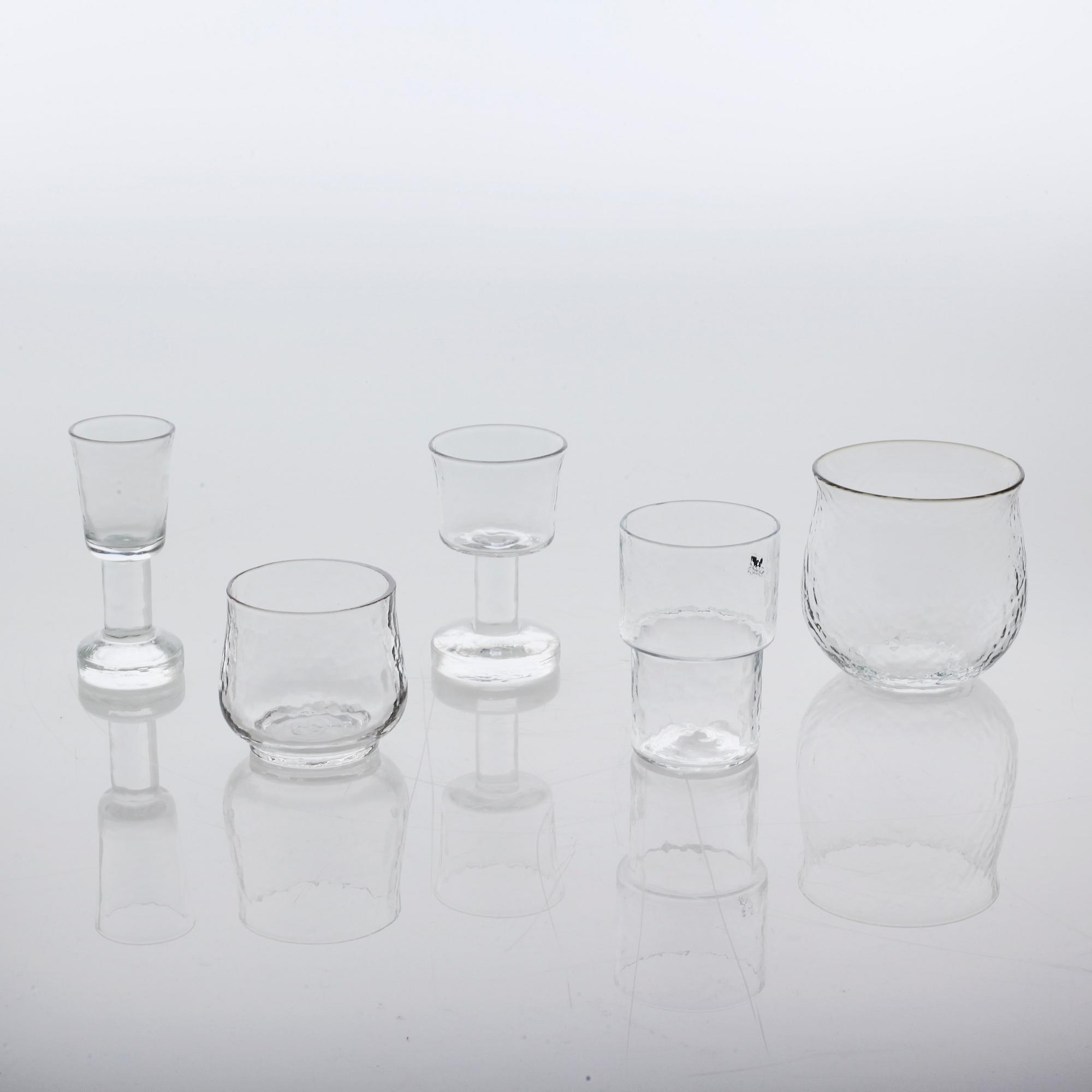 SERVISDELAR, 76 st, glas, bla "Rustica", Göran Wärff, Pukeberg, modellen lanserad 1967.