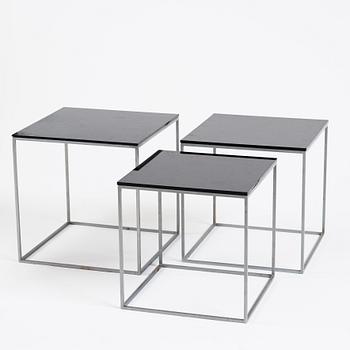 Poul Kjaerholm, a three pieces steel based, black acrylic top 'PK71' nest of tables, edition E. Kold Christensen, Denmark.