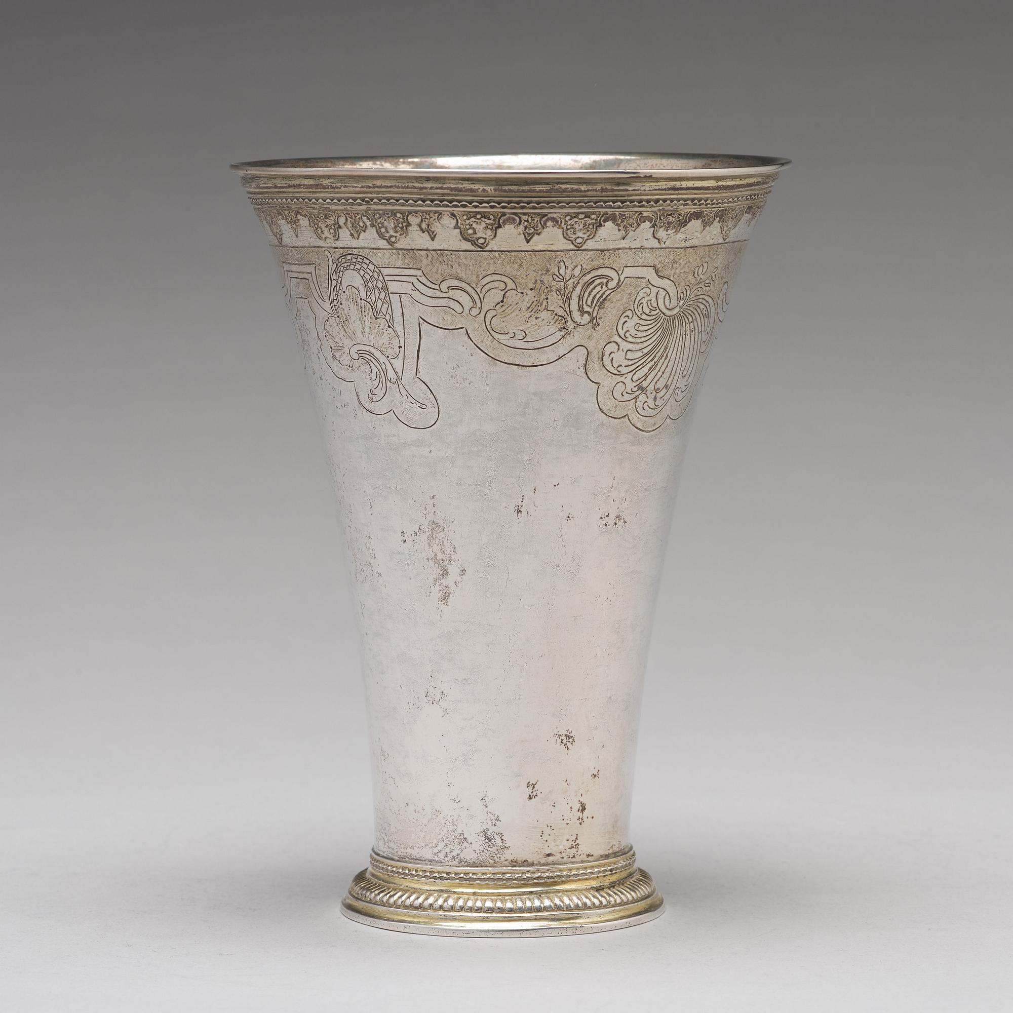 A Swedish 18th century parcel-gilt silver beaker, mark of Gustaf Henning, Stockholm 1752.