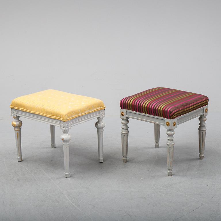 Two Gustavian style stools, 19/20th Century stools.