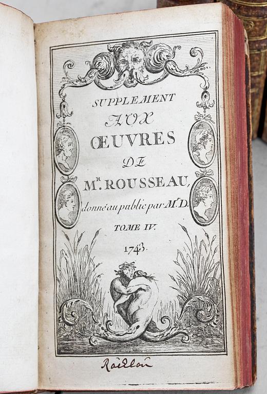 BOKVERK, 4 vol, "Oeuvres diverses de Mr Rousseau", Amsterdam 1743.
