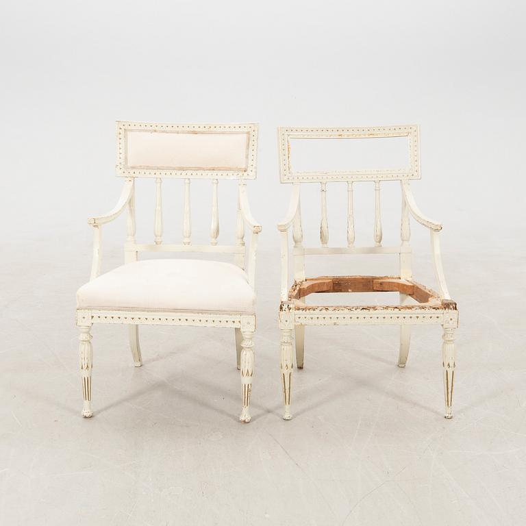 Armchairs, a pair of Gustavian Stockholm works circa 1800.