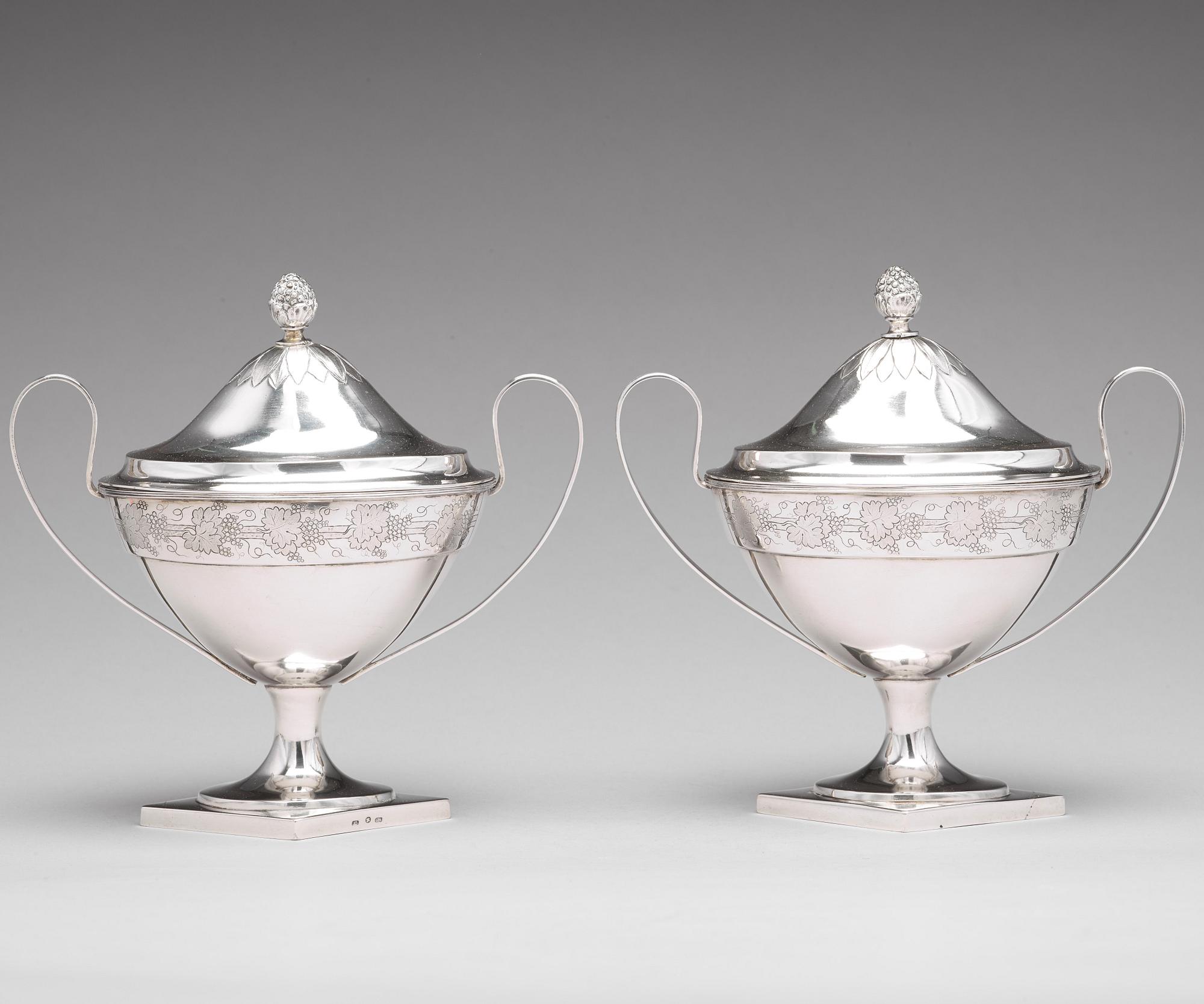 A pair of Baltic sugar-bowls and spoons, mark of Johann Gottfried Möring, Reval (1790-1818 (1820)).