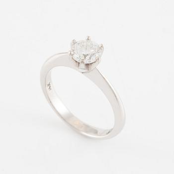 Ring, solitaire, white gold with brilliant-cut diamond 0.96 ct.
