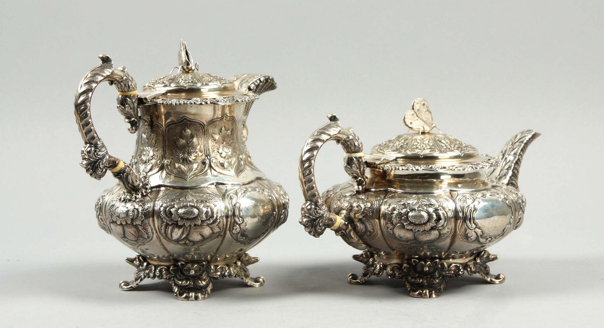 TESERVIS, 4 delar, silver, Joseph Angell, London 1825-26. Tot vikt ca 2770 g.