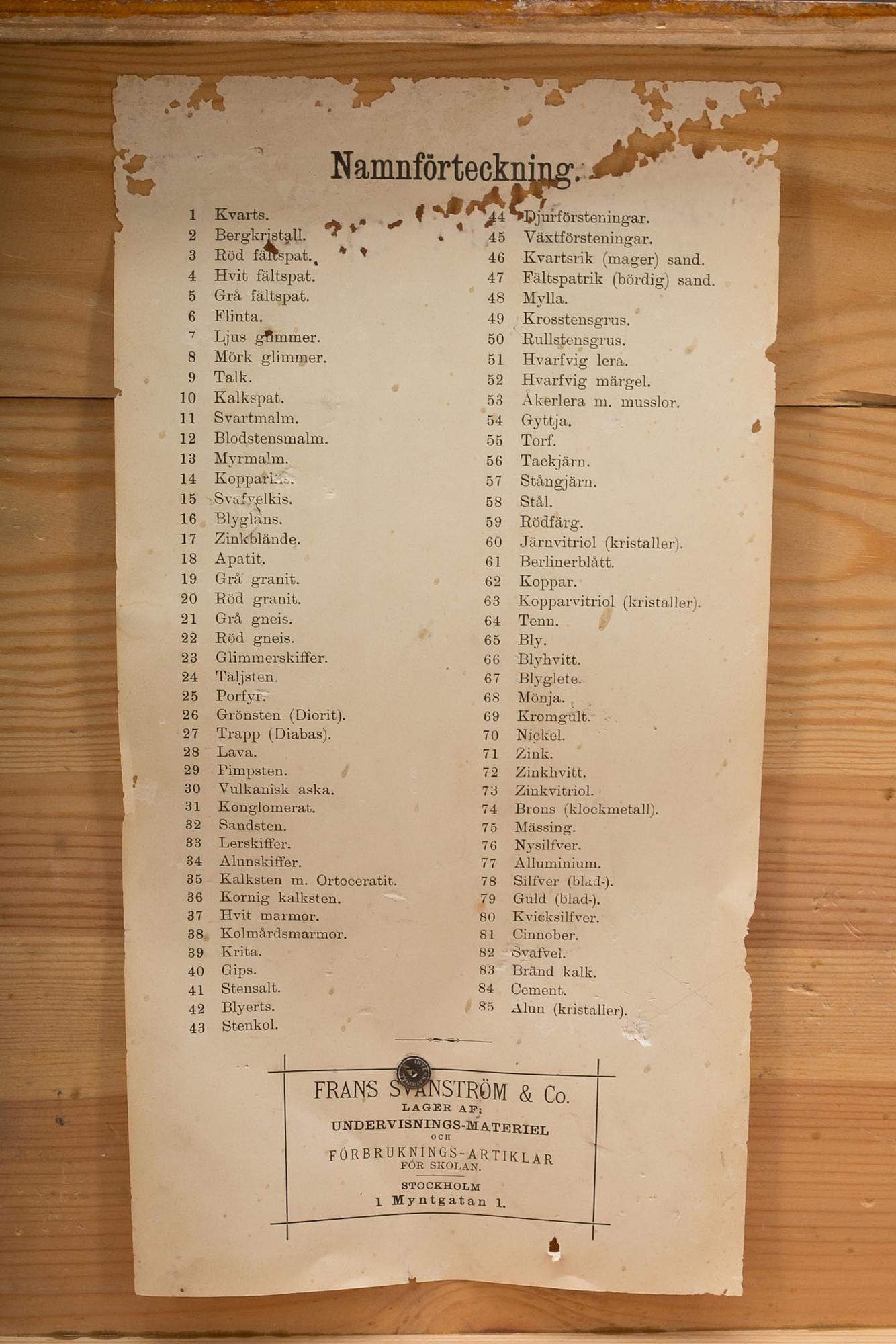 MINERALSAMLING FÖR SKOLOR, 1900-talets första del.