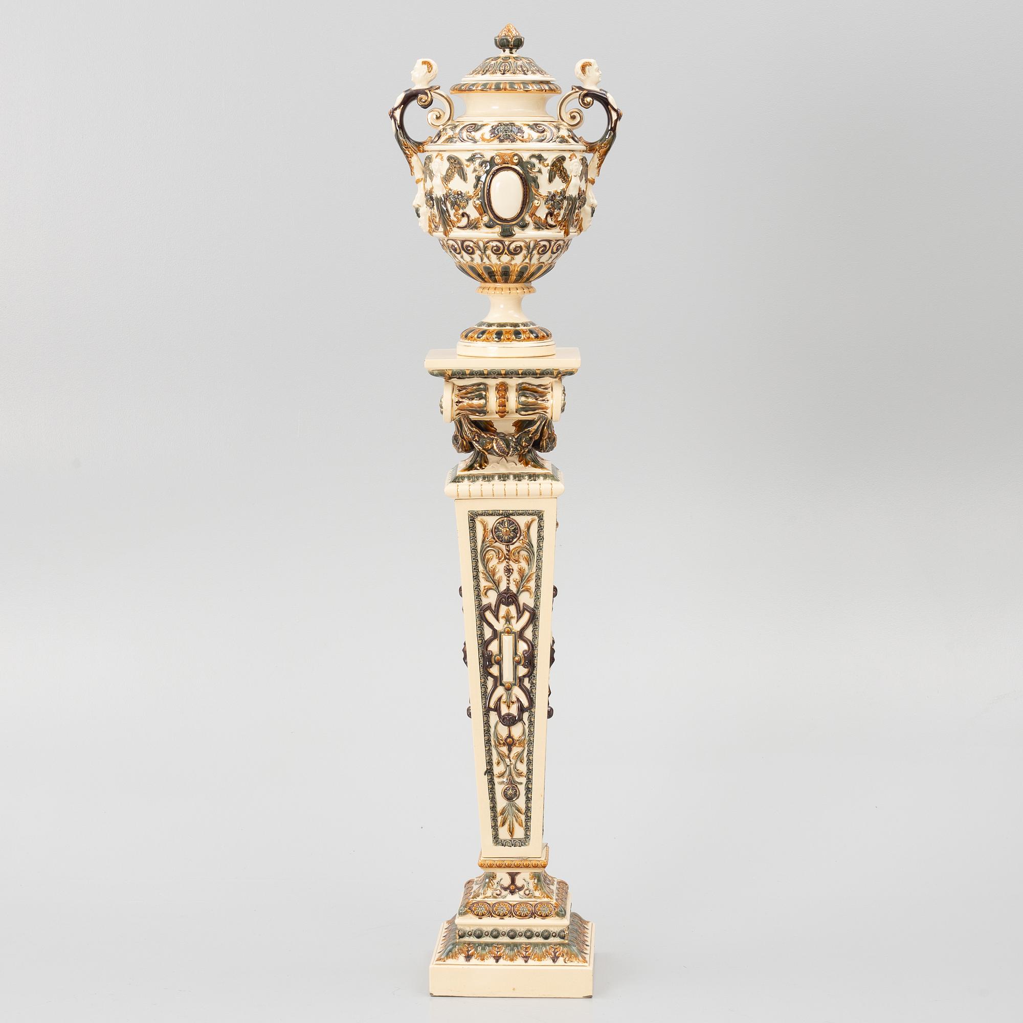 Pedestal with urn, Rörstrand, circa 1900.