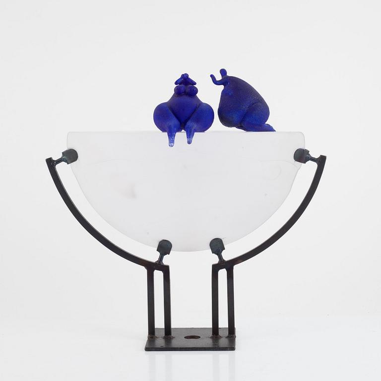 Kjell Engman, unik skulptur, glas, "Blå folket", Kosta Boda.