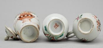 PARTI PORSLIN, 3 delar, Kina, Qing dynastin, 1700 resp 1800-tal.