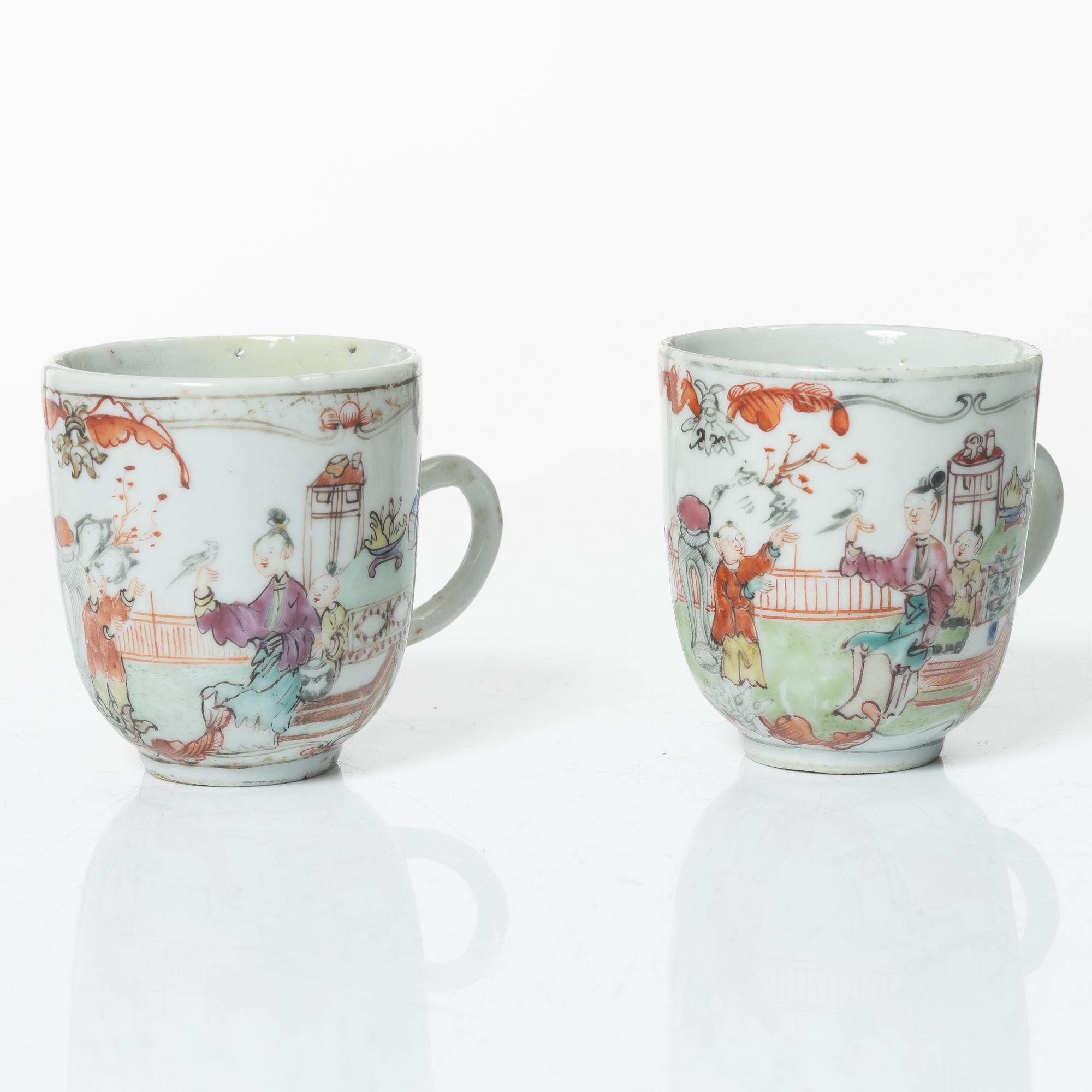 Fat, koppar, två stycken samt snusflaska, porslin. Qingdynastin, 1700/1800-tal.