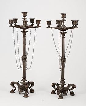 KANDELABRAR, ett par, senempire, 1800-talets mitt.