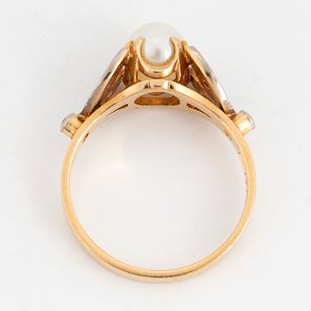 Cultured pearl and eight-cut diamond ring.