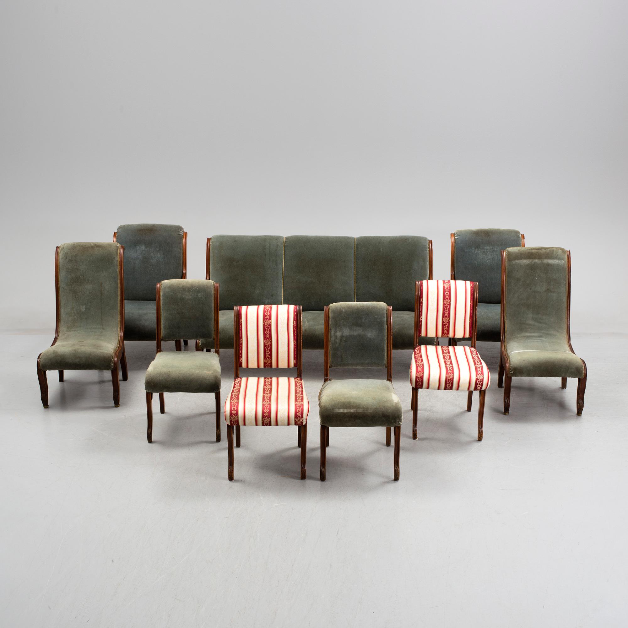 A set of 9 pieces of furniture, probably France and mid 19th century.