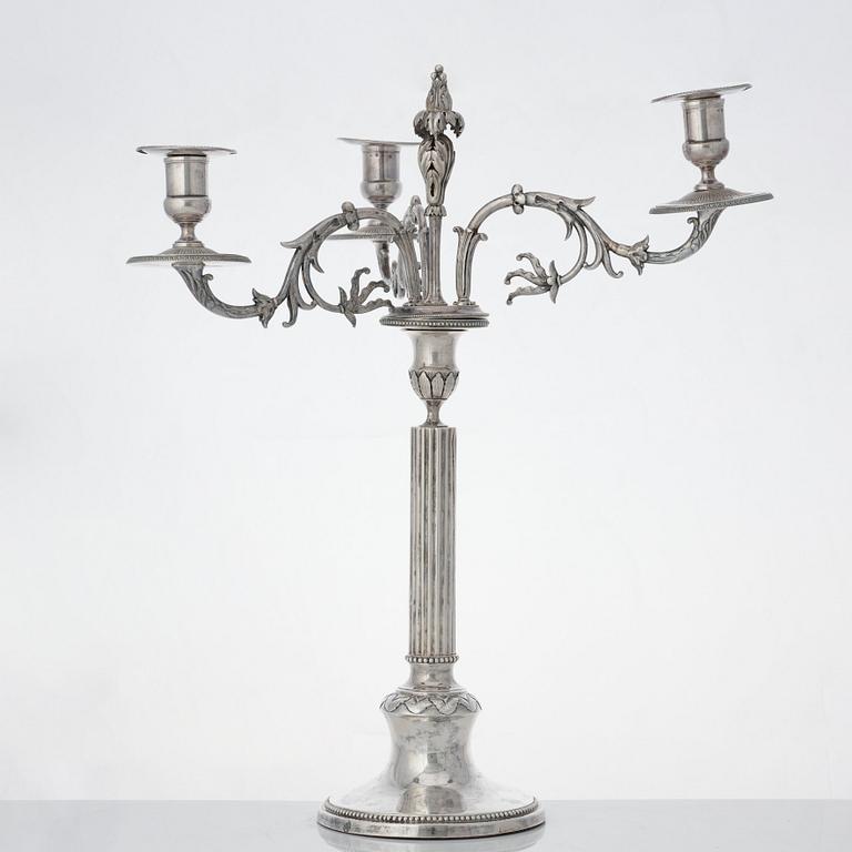 A pair of Swedish Gustavian silver candelabra, mark of Anders Isleben, Norrköping 1793.