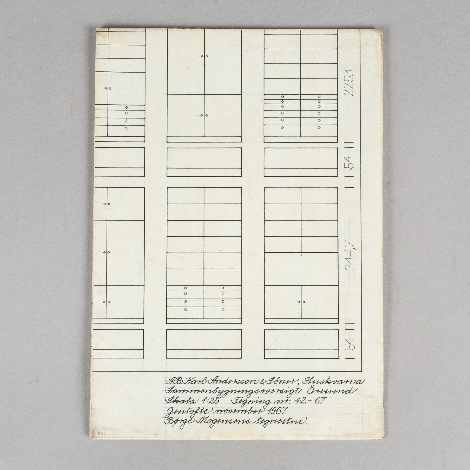 A collection of photos, drawings and correspondence related to interior designs by Børge Mogensen.